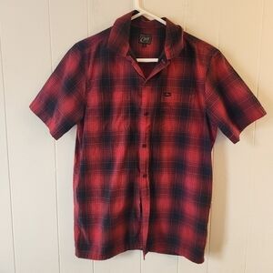 Obey Red Black Plaid Short Sleeve Button-Down Size Small